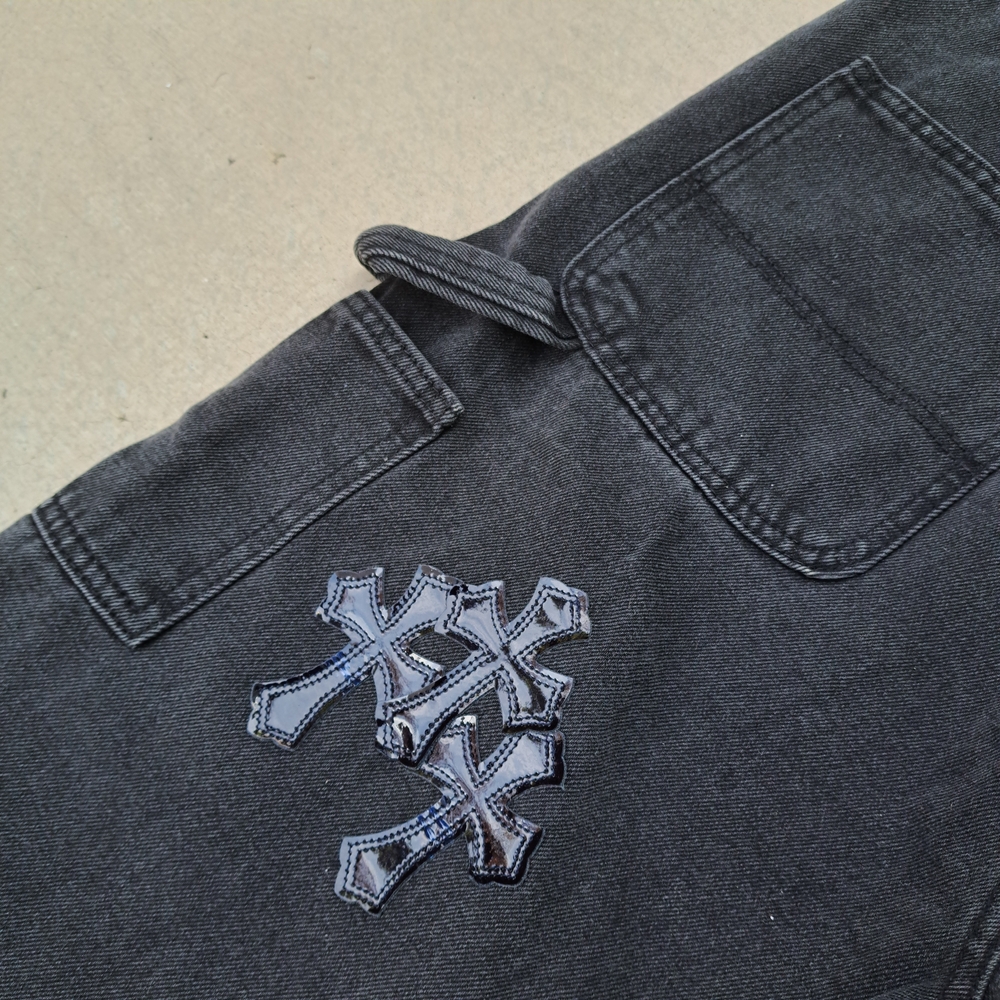 Chrome Hearts Carpenter Dark Gray Jeans with Patent Leather Cross Accents - Picture 5 of 6